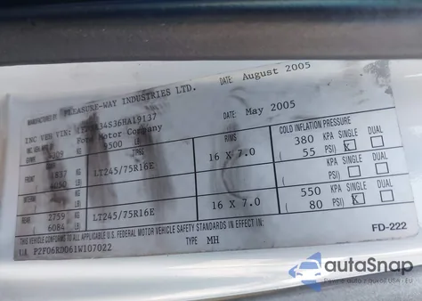 2006 Ford E-350 Super Duty Recreational from USA, damaged, VIN 1FDSE34S36HA19137